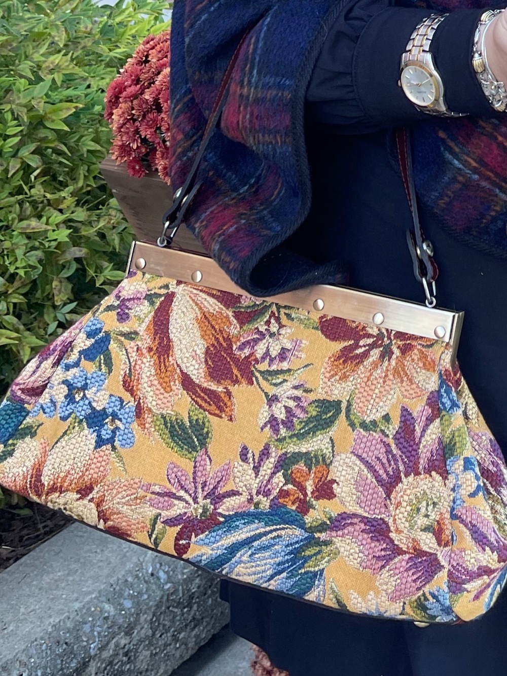 Patricia Nash Mustard Floral Tapestry Frame Clutch